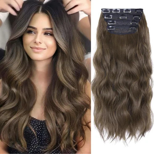 Vista 12 de Extensiones de cabello con clip, extensiones de cabello sintético ondulado de 14 pulgadas con clip (color: 22H10#)