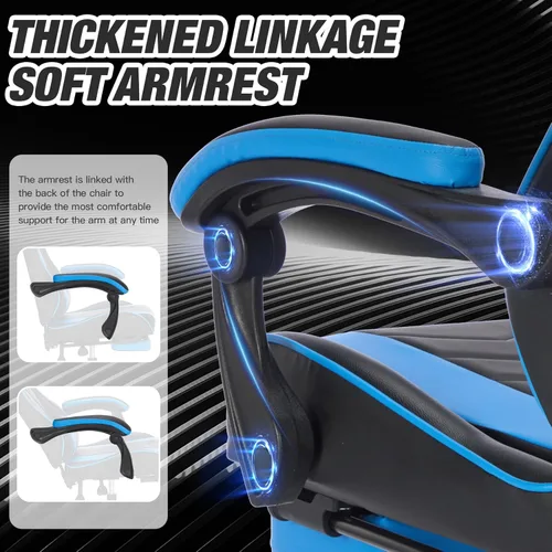 Vista 6 de Silla ergonómica de videojuegos, escritorio de video para computadora, altura ajustable, silla de oficina giratoria de 360° con reposacabezas