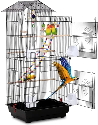 HCY, Jaula para pájaros, jaula para loros de 39 pulgadas, accesorios para jaula de periquitos con soporte para pájaros, techo mediano, jaula de