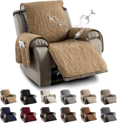 Vista 27 de Funda reclinable 100% impermeable para sofá biplaza, 4 piezas divididas para sofá reclinable de 2 asientos, funda de sofá reclinable antideslizante