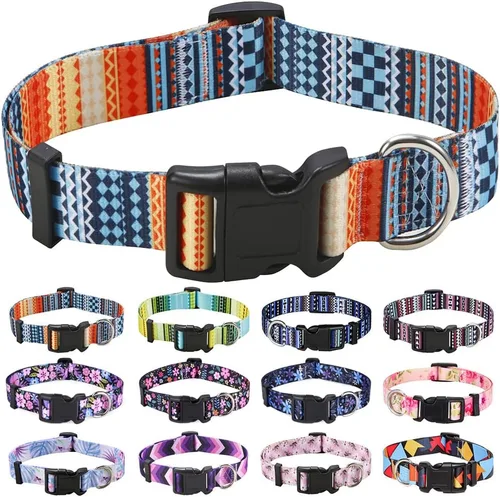 Vista 40 de Mihqy - Collar de perro, patrones geométricos florales, tribales, bohemios, collar de estilo étnico, suave y ajustable, para perros pequeños