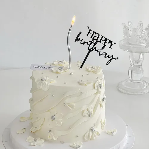 Vista 5 de Decoración negra para tartas de cumpleaños, 6 piezas acrílicas para tartas de cumpleaños, decoración de fiesta