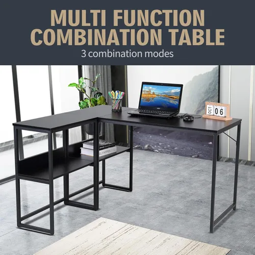 Vista 4 de UNICOO Escritorio multifunción para computadora con 3 combinaciones. Escritorio para computadora en forma de L con estantes, escritorio de estudio