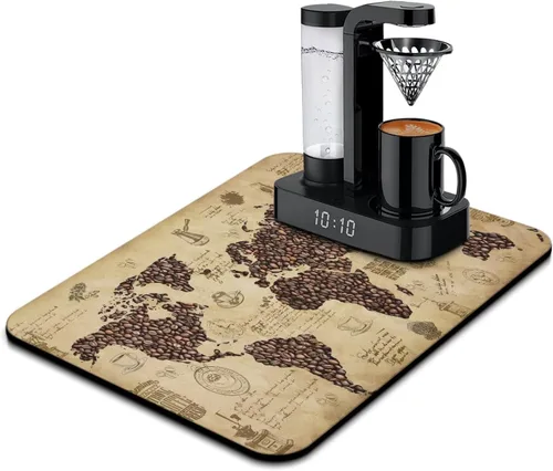 Vista 93 de Tapete de barra de café para encimeras 19inx12in, absorbente para ocultar las manchas, antideslizante, accesorios para bar de cafetería, cabe debajo