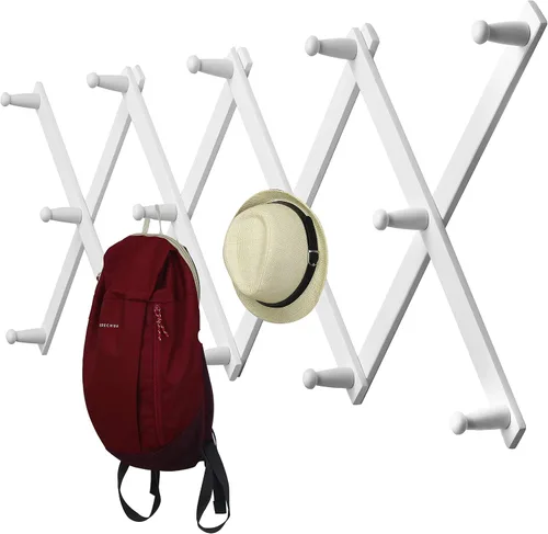 Vista 19 de WEBI Acordeón Colgador de Pared, Perchero de Sombreros Expandible de Madera para Perchero de Pared, Soporte de Ganchos de Sombrero de Acordeón