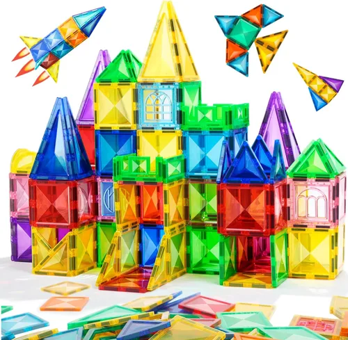TOKBLOK 64 piezas de azulejos magnéticos de diamante transparente, bloques de construcción educativos STEM para niños y niñas de 3 a 6 años | Ideal