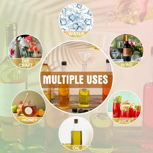 Vista 7 de Tioncy 10 piezas 15 oz botellas de cuello largo de plástico para coquito, botellas de vino de licor transparentes vacías con tapas de rosca