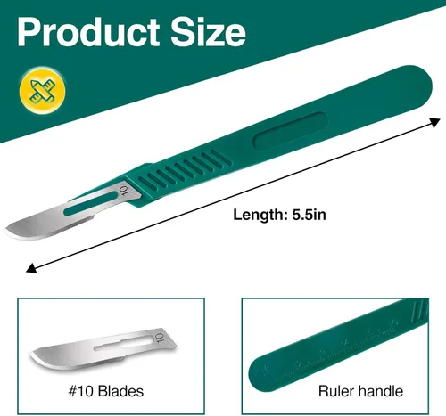 Vista 2 de 10 PCS Cuchillas de Bisturí con Bisturíes #10 Cuchillas Quirúrgicas, Cuchillas Desechables con Cubierta Protectora, Cuchilla