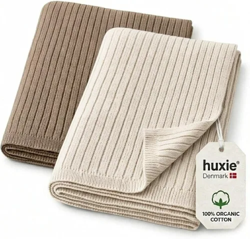 Vista 28 de Knitted Organic Cotton Baby Blanket- Swaddle Blanket, 30" x 40" Soft Ribbed Blanket for Newborn 2-Pack (Baby Blue)