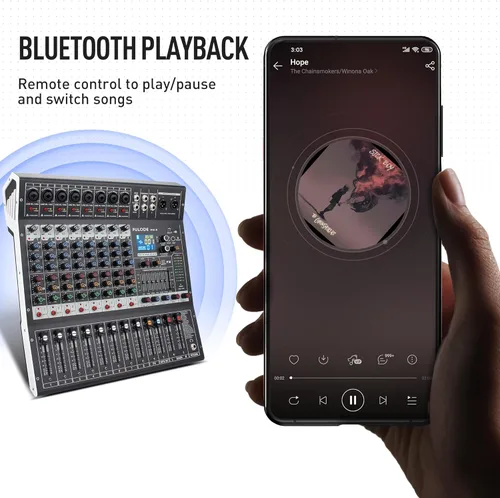 Vista 7 de Consola de mezclador de sonido profesional de 8 canales, 99 bits DSP, procesador digital de 99 bits, USB, Bluetooth, MP3 para entrada de grabación