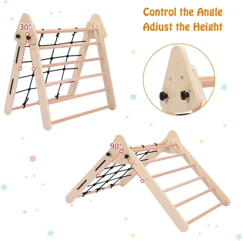 Vista 2 de Colorido escalador triangular 2 en 1 con rampa, escalador triangular para niños pequeños, juguetes plegables para bebés, gimnasio de selva
