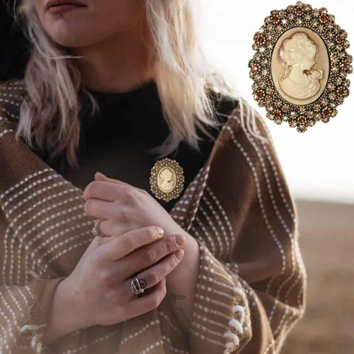 Vista 5 de Broche vintage victoriano con diamantes de imitación de cristal, broches retro en tono dorado para mujer, joyería de moda