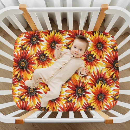 Vista 7 de Fitted Crib Sheets Watercolor Daisy Flower Mini Crib Sheets for Boy & Girl Toddler Mattress Sheets Playard Sheet 21216249