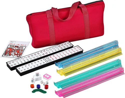 Vista 10 de usamjtable 166 Tiles American Mahjong Set Soft Bag 4 todo en uno Color Empujadores Rack Combo Fácil de Llevar (Gris)