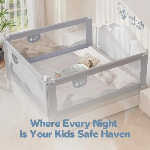 Vista 7 de Motherly Haven Riel de cama para niños pequeños, rieles de cama para cama de tamaño Queen, altura ajustable y seguridad segura, rieles de cama