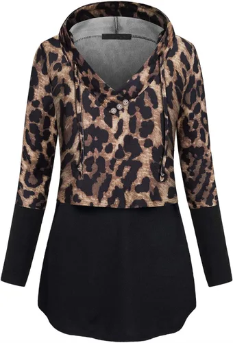 Vista 2 de QUINEE sudadera con capucha para mujer de manga larga a cuadros, bloque