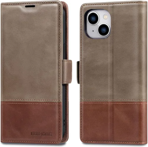 Vista 13 de KEZiHOME Funda tipo cartera compatible con iPhone 15 Pro Max, de piel auténtica [bloqueo RFID], ranura para tarjetas, soporte magnético, funda