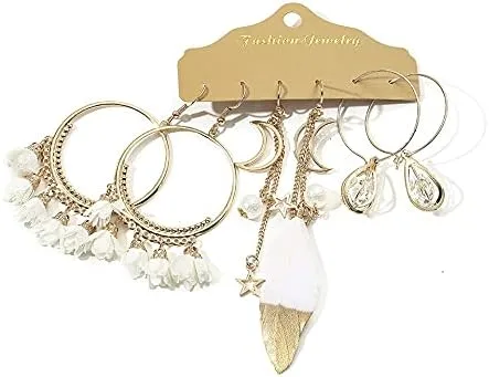 Aretes bohemios joyas de los años 70 para mujer juego de aretes grandes redondos de color beige blanco aretes étnicos para mujer accesorios de