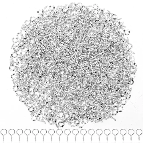 AUGSUN Tornillos de ojo, 700 piezas de tornillos de ojo plateados de 8 x 4 mm, mini ganchos de ojo para manualidades, proyectos DIY y tapas de
