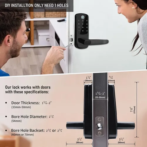 Vista 4 de Cerradura de puerta inteligente con asa Cerradura de puerta de entrada sin llave para puerta delantera digital con teclado, biométrico