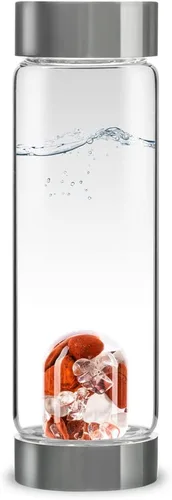 Vista 28 de VitaJuwel ViA ADORE - Botella de agua de cristal con piedra lunar, cuarzo rosa y cuarzo transparente para amor propio, compasión y crecimiento