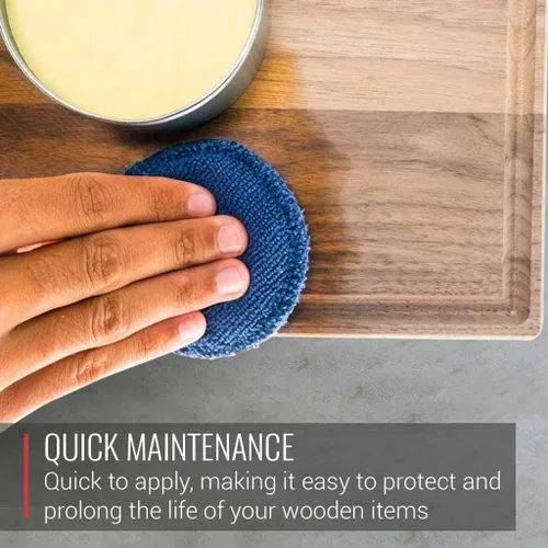 Vista 4 de Cera de madera, aplicador incluido, fabricado con aceite de coco y cera de abejas, grado alimenticio, para tabla de cortar, tazón, utensilios
