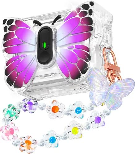 Vista 21 de R-fun Funda para AirPods Pro 2 Butterfly Artistry - Tapa desplegable automática y función de soporte, protección de grado militar de 360°