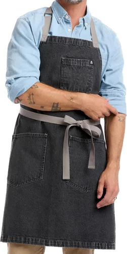 Vista 10 de hedley & bennett Delantal Esencial - Delantal de Cocina de Denim Resistente con Bolsillos y Anillo para Toalla - Vestimenta Profesional de Chef