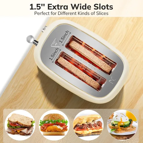 Vista 4 de Tostadoras de 2 rebanadas de acero inoxidable retro con bagel, función de cancelar, descongelar y 6 ajustes de tostado de pan, tostadora de bagel