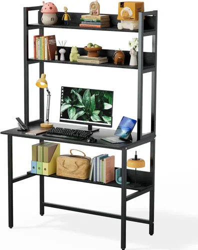 Aquzee Escritorio para computadora con gabinete, escritorio de 40 pulgadas de ancho x 19.6 pulgadas de profundidad con estantes, escritorio alto de