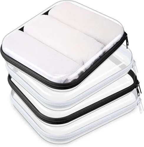 Vista 22 de Hoolerry 4 piezas de estuches rígidos transparentes con cremallera, bolsas de maquillaje, estuche de lápices de plástico, contenedores de caja