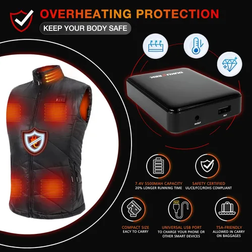 Vista 4 de DUKUSEEK Lightweight Heated Vest, Men Women Rechargeable Heating Vest w 7.4V Battery and Hand Warmer for Hiking Camping