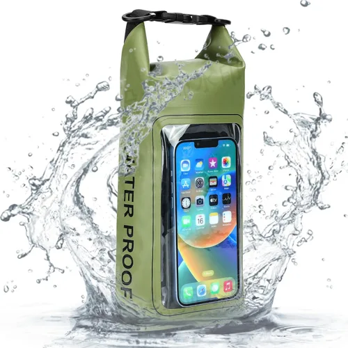 Vista 7 de Mochila seca impermeable de 2L con bolsa transparente integrada para teléfono para actividades al aire libre, color negro