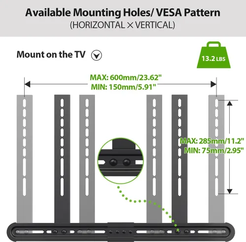 Vista 4 de USX MOUNT Soporte universal para barra de sonido, soporte de TV para barra de sonido con altavoz, se adapta a 2 opciones de instalación, soporte