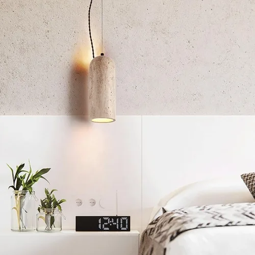 Vista 5 de Modern Cylinder Hanging Lamp Vintage Yellow Travertine Pendant Lights European Style Simple Bedside Pendant Lamp for Kitchen Island Restaurant