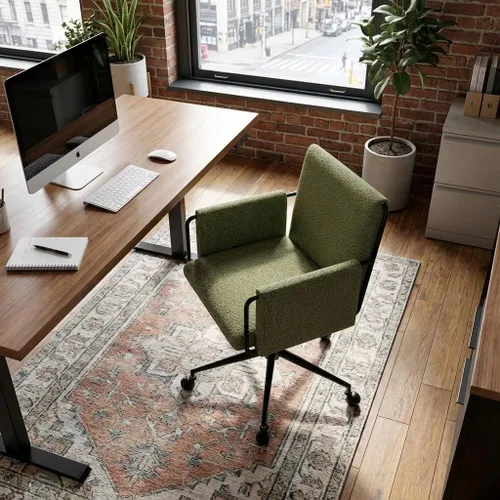 Vista 3 de YOUNIKE Wide Seat Home Office Chair, Modern Desk Chair with Comfy Back & Thick Cushion, Fabric, Metal Base, Height Adjustable, Swivel Rolling Task