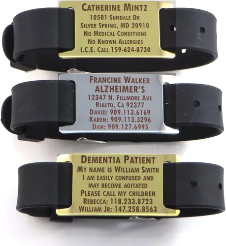 Pulsera de identificación y demencia de Alzheimers de alta calidad grabado láser oscuro gratuito personalizado Caucho Silicona