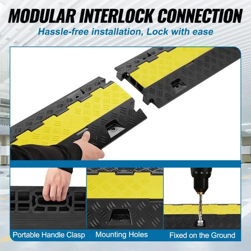 Vista 6 de VEVOR Rampa Protectora de Cables, 2 Canales, Capacidad de 22000 libras/eje, Cubierta Resistente de Cables de Alambre de TPU, Protector de Manguera