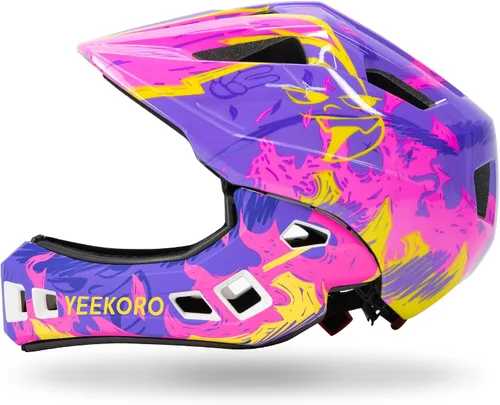 Vista 10 de Kids Bike Helmet with Chin Guard, Adjustable Full Face Helmet Negro-rojo