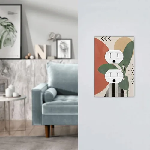Vista 7 de Mid Century Morden Boho - Placa de pared para interruptor de luz dúplex de 1 banda, placa frontal decorativa eléctrica para receptáculo para baño