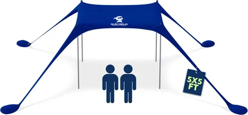 Vista 19 de SUN NINJA Tienda de campaña de playa, refugio solar UPF50+ - Toldo de playa fácil de desplegar - Sombra al aire libre para viajes de campamento