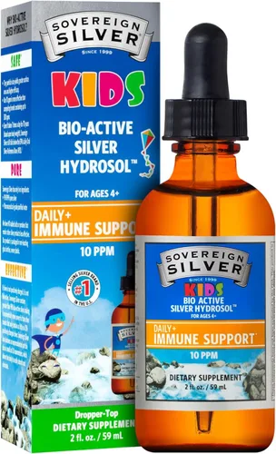 Apoyo inmunológico infantil de Sovereign Silver - Plata coloidal, hidrosol de plata bioactiva, 10 ppm, cuentagotas líquido, 2 Fl Oz (59 mL)