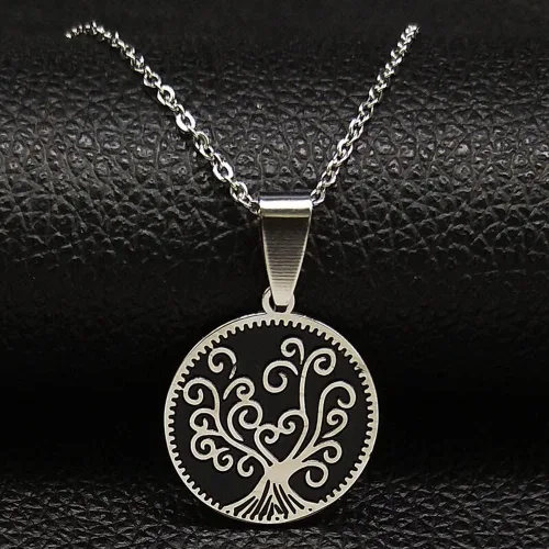 2024 Tree of Life Stainless Steel Necklaces for Women Silver Color Necklaces Pendants Jewellery Bisuteria