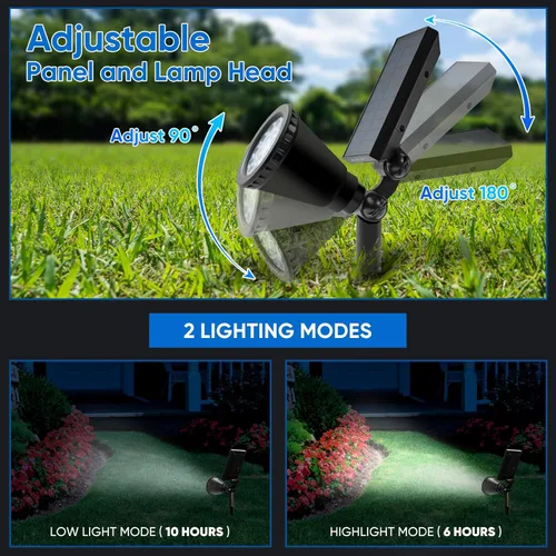 Vista 4 de KEV Focos solares de 800 lúmenes para exteriores, 18 luces LED de inundación solares con 2 modos y ajustables e impermeables IPX65, foco solar