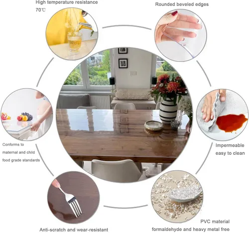 Vista 2 de Mantel de plástico transparente, protector de alfombrilla de escritorio, 0.06 pulgadas de grosor, mantel para oficina, comedor, dormitorio