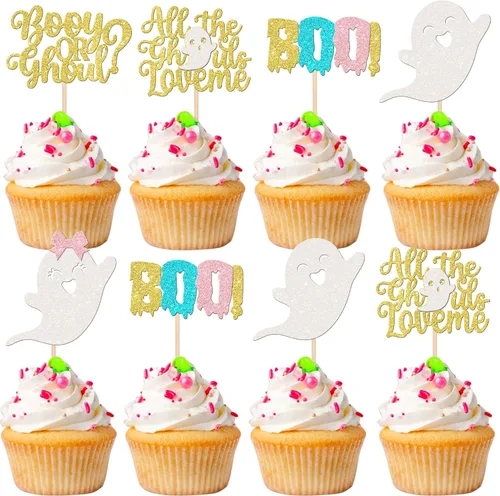 Vista 40 de 24 piezas de decoración de cupcakes de Halloween para despedida de soltero con purpurina, araña, bruja, murciélago, Halloween, cupcakes