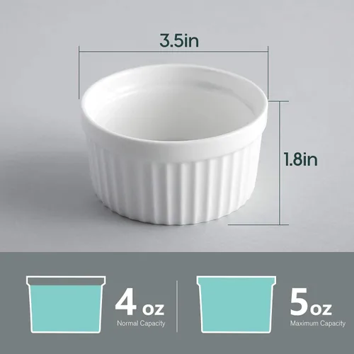 Vista 2 de Samsle Ramekins de porcelana de 4 onzas, aptos para horno, pequeños platos de soufflé para creme brulee, taza de helado, salsa y salsas, juego de 6