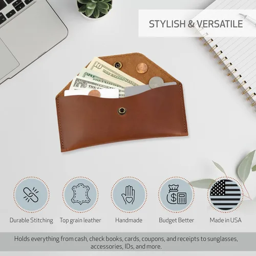 Vista 3 de Envoy Cartera de cuero genuino para efectivo hecha a mano con cuero de grano completo Bolsa de utilidad diseñada para efectivo, monedas, tarjetas