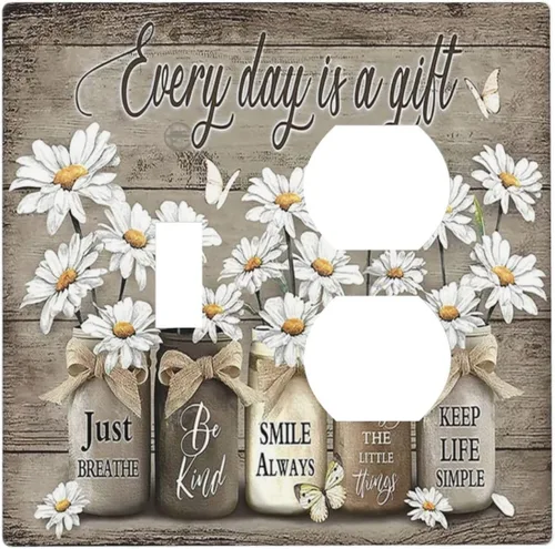 Vista 81 de Placa de pared dúplex de receptáculo de dispositivo de 1 gang de madera envejecida blanca gris con veta de tablón, cubierta de enchufe eléctrico