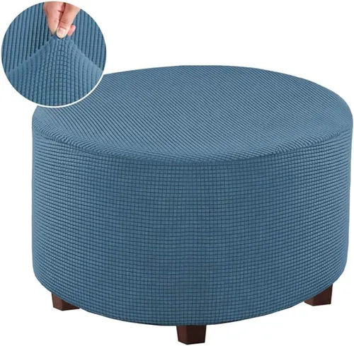 Vista 9 de Funda otomana redonda de mezcla de poliéster, fundas protectoras elásticas con parte inferior elástica, textura lavable a máquina, tela jacquard